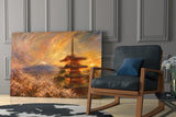 Mount Fuji Pagoda Turner Style Glass Wall Art