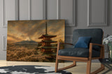 Mount Fuji Pagoda Da Vinci Style Glass Wall Art