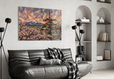 Mount Fuji Pagoda Cubist Style Glass Wall Art