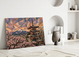Mount Fuji Pagoda Cubist Style Glass Wall Art