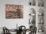 Mount Fuji Pagoda Cubist Style Glass Wall Art