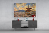 Mount Fuji Pagoda Surrealist Style Glass Wall Art