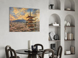 Mount Fuji Pagoda Surrealist Style Glass Wall Art
