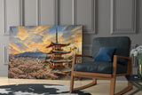 Mount Fuji Pagoda Surrealist Style Glass Wall Art