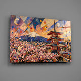 Mount Fuji Pagoda Kandinsky Style Glass Wall Art