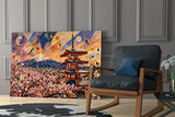 Mount Fuji Pagoda Kandinsky Style Glass Wall Art