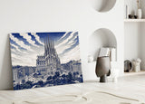 Sagrada Familia Hokusai Style Glass Wall Art