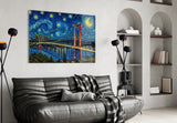 Istanbul Bosphorus Bridge Van Gogh Style Glass Wall Art