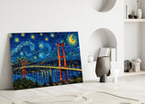 Istanbul Bosphorus Bridge Van Gogh Style Glass Wall Art