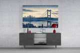 Istanbul Bosphorus Bridge Hokusai Style Glass Wall Art