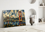 Istanbul Bosphorus Bridge Cubist Style Glass Wall Art