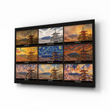 Mount Fuji Nine Painting Styles Collage Glass Wall Art