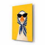 Cuadro de cristal Goose in Headscarf and Sunglasses Pop Art - 72x46 cm