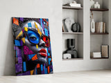 Mosaic Block Woman Portrait Cubist Glass Wall Art
