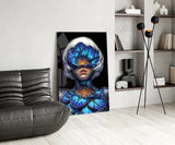 Blue Orchid Masked Woman Surreal Glass Wall Art