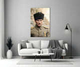Atatürk Portrait in Kalpak Colourised Glass Wall Art