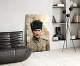 Atatürk Portrait in Kalpak Colourised Glass Wall Art