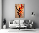 Rising Phoenix Fire and Ink Figure Glass Wall Art
