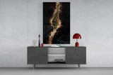 Golden Rift Lightning Nebula Glass Wall Art