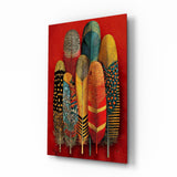 Quadro in vetro Patterned Feather Collection Red Ground - 72x46 cm