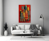 Patterned Feather Collection Red Ground Glass Wall Art