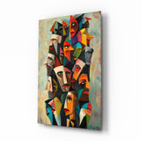 Cubist Faces Bright Colour Crowd Glass Wall Art - 72x46 cm