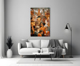 Cubist Town Crowd Terracotta Glass Wall Art