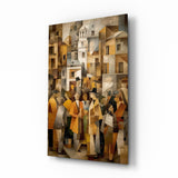 Quadro in vetro Cubist Old Town Street Ochre - 72x46 cm