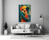 Mother and Child Yellow Hat Textured Glass Wall Art