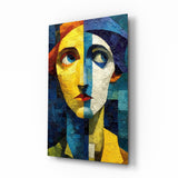 Two Halves Woman Portrait Cubist Glass Wall Art - 72x46 cm