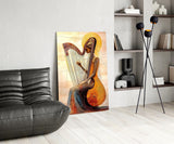 Golden Harpist Woman Art Deco Glass Wall Art
