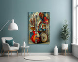 Vintage Band Instruments Still Life Glass Wall Art