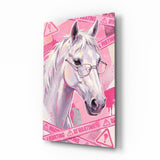 Pink Horse in Glasses Pop Art Glass Wall Art - 72x46 cm