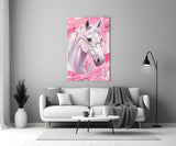 Pink Horse in Glasses Pop Art Glass Wall Art