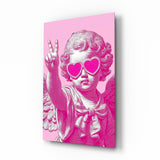Cuadro de cristal Cherub in Heart Sunglasses Pink Pop Art - 72x46 cm