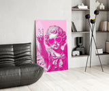 Cherub in Heart Sunglasses Pink Pop Art Glass Wall Art