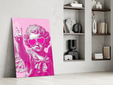 Cherub in Heart Sunglasses Pink Pop Art Glass Wall Art