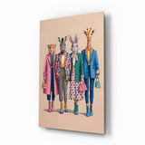 Animal Heads in Fashion Illustration Glass Wall Art - 72x46 cm