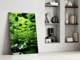 Under the Lotus Leaves Green Glass Wall Art