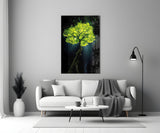 Glowing Golden Tree at Night Glass Wall Art