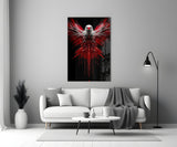 Red and White Eagle Wings Abstract Glass Wall Art