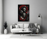 Spartan Warrior with Spears Red Greek Key Glass Wall Art