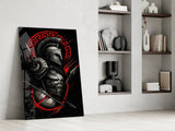 Spartan Warrior with Spears Red Greek Key Glass Wall Art
