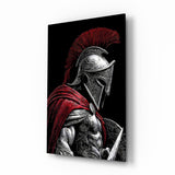 Spartan Warrior Red Cloak Silver Armour Glass Wall Art - 72x46 cm