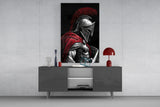 Spartan Warrior Red Cloak Silver Armour Glass Wall Art
