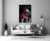 Spartan Warrior Red Cloak Silver Armour Glass Wall Art