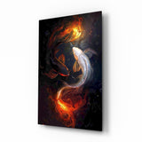 Glasbild Fire and Silver Koi Yin Yang - 72x46 cm