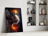 Fire and Silver Koi Yin Yang Glass Wall Art