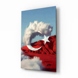 Tableau en verre Cloud Crescent and Red Mountain Flag Surreal - 72x46 cm