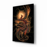 Tableau en verre Rising Phoenix with Golden Moon - 72x46 cm